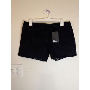 The Kooples Black Denim Broderie Anglaise Shorts Size 3/Large NWT